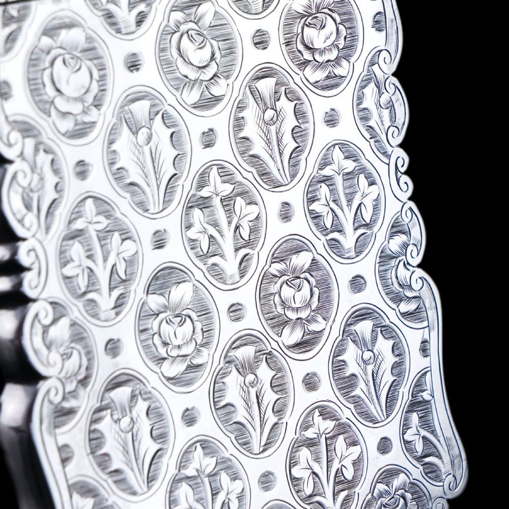 Antique Victorian Sterling Silver Card Case/Wallet with Thistle, Shamrock, Rose Pattern - Alfred Taylor 1861 View IX