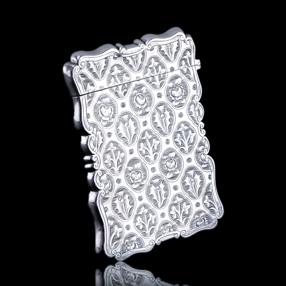 Antique Victorian Sterling Silver Card Case/Wallet with Thistle, Shamrock, Rose Pattern - Alfred Taylor 1861 View X