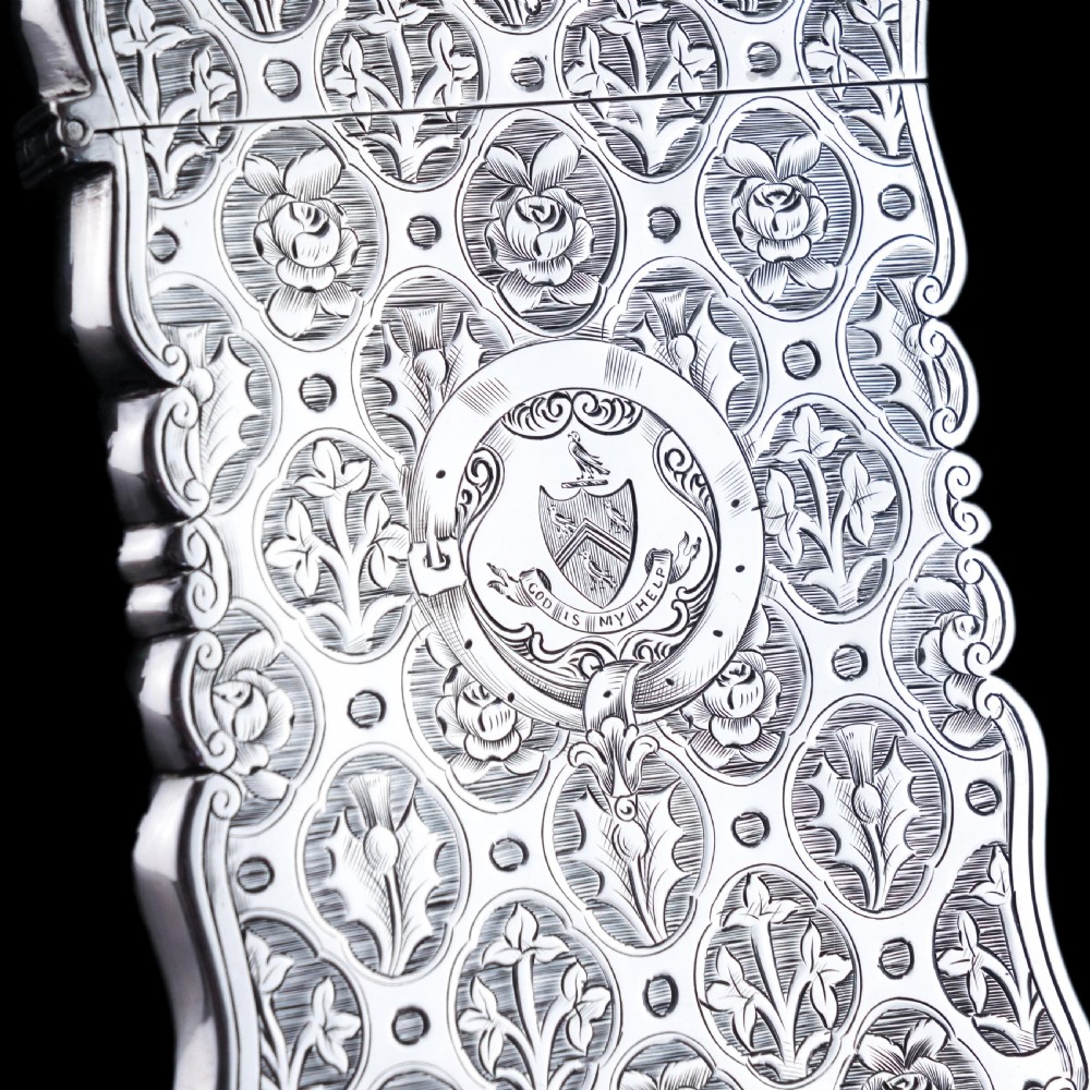 Antique Victorian Sterling Silver Card Case/Wallet with Thistle, Shamrock, Rose Pattern - Alfred Taylor 1861 View XI