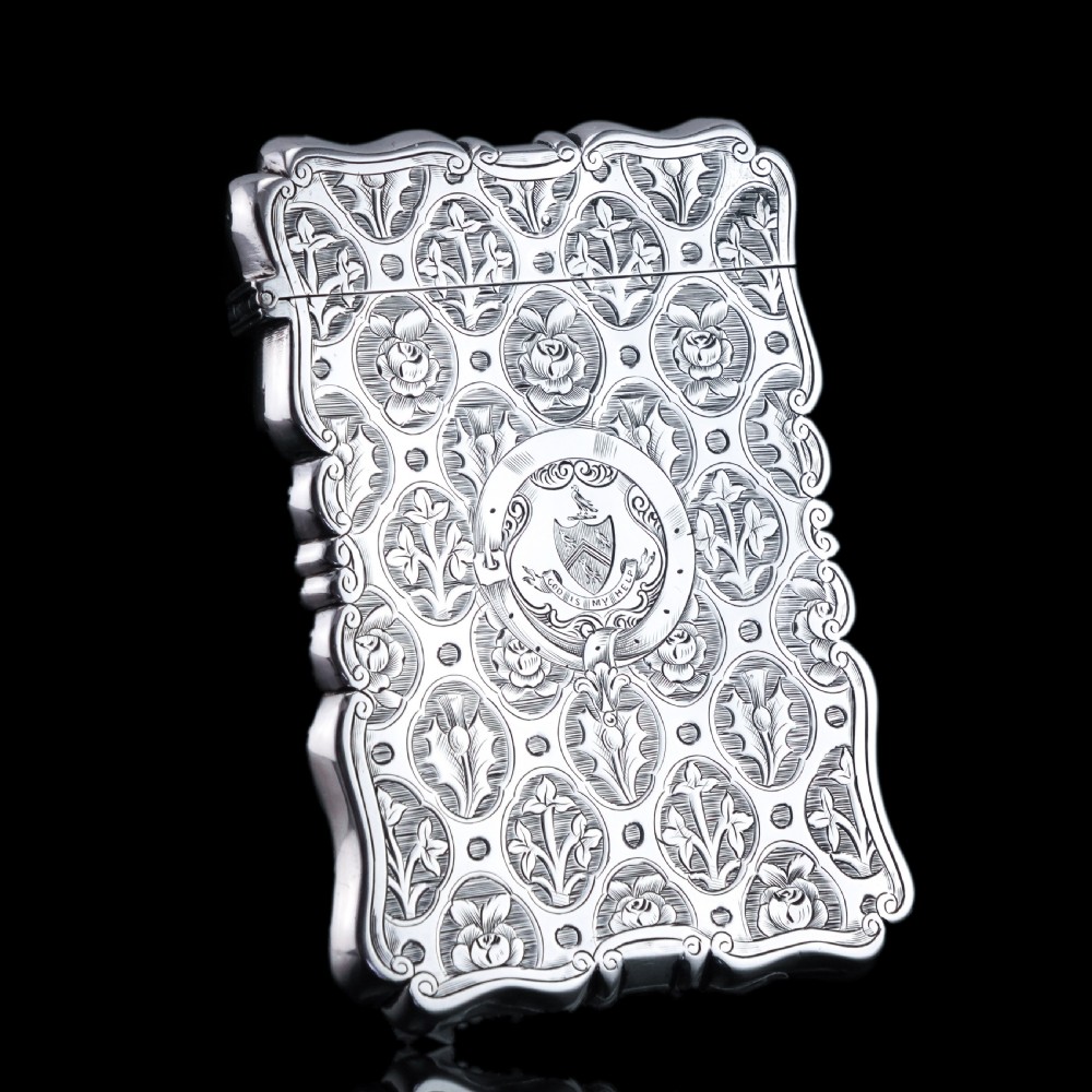 Antique Victorian Sterling Silver Card Case/Wallet with Thistle, Shamrock, Rose Pattern - Alfred Taylor 1861 View XII