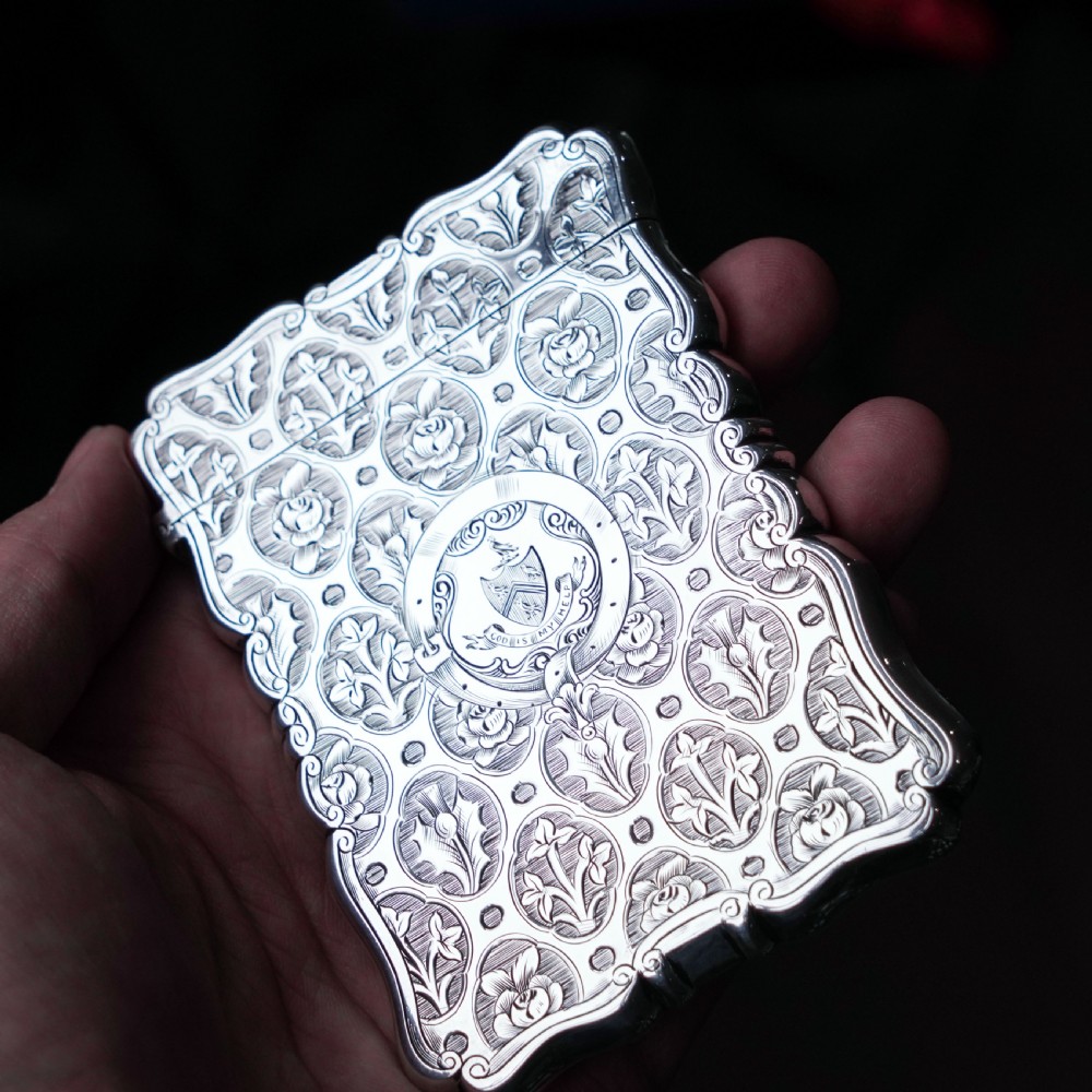 Antique Victorian Sterling Silver Card Case/Wallet with Thistle, Shamrock, Rose Pattern - Alfred Taylor 1861 View XIII