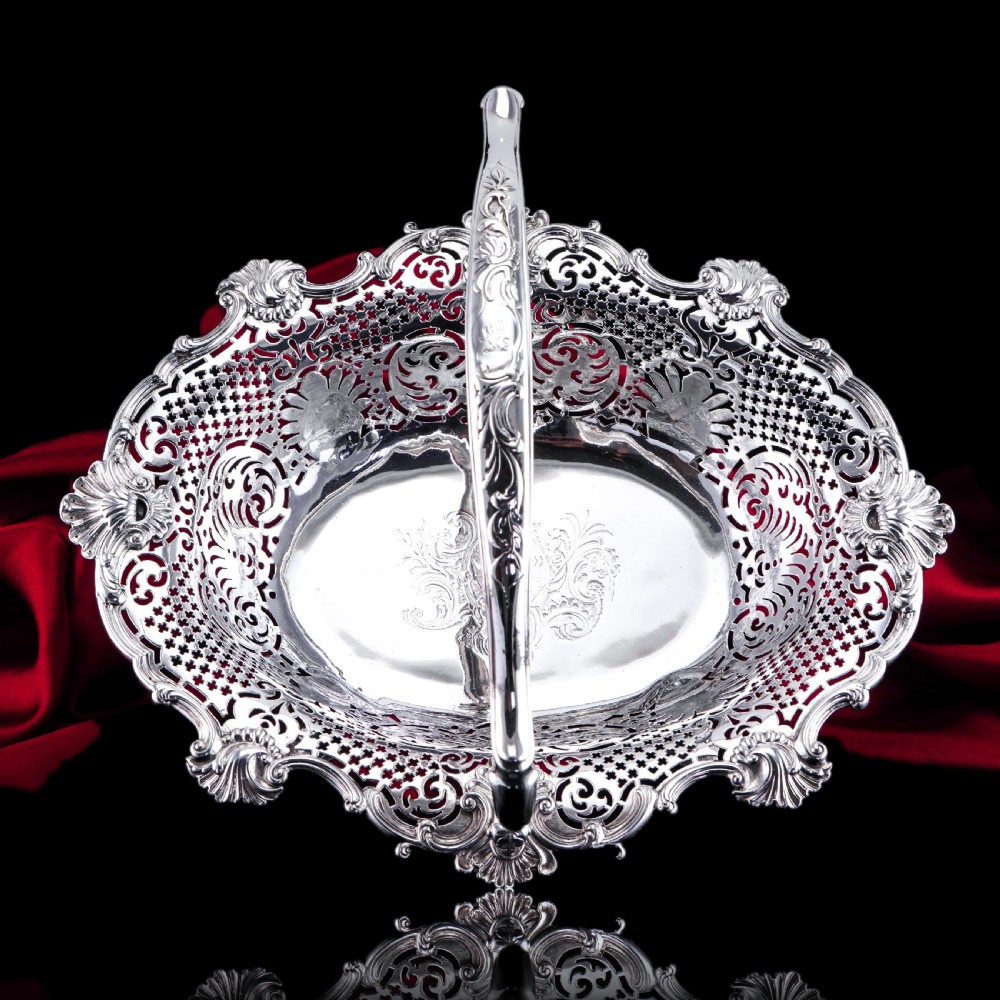 Antique Georgian Solid Silver Basket Bowl Rococo Revival Shell & Pierced Design - Robert Garrard 1804