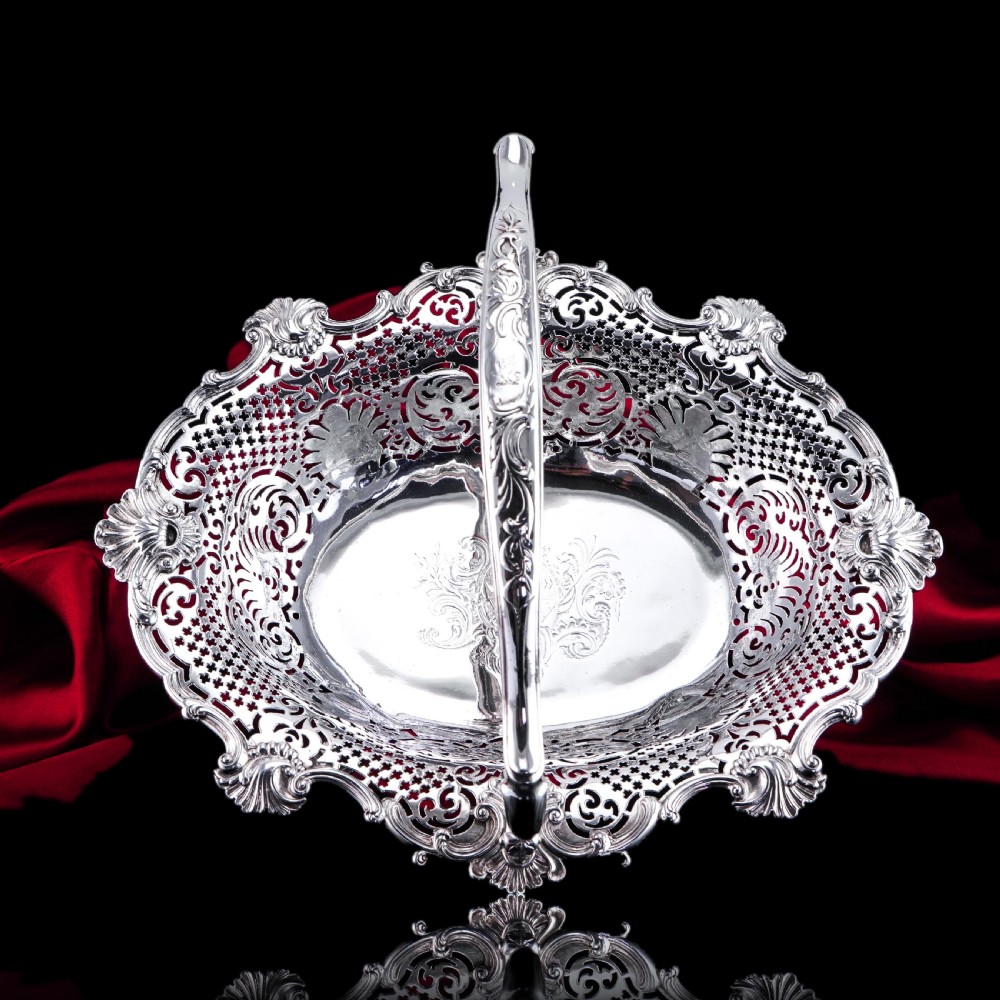 Antique Georgian Solid Silver Basket Bowl Rococo Revival Shell & Pierced Design - Robert Garrard 1804 View II