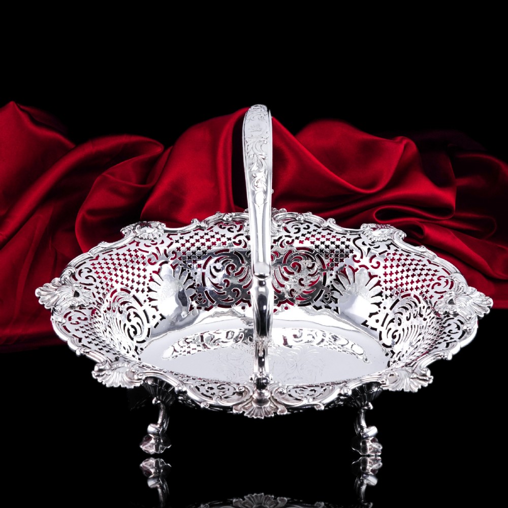 Antique Georgian Solid Silver Basket Bowl Rococo Revival Shell & Pierced Design - Robert Garrard 1804 View VI