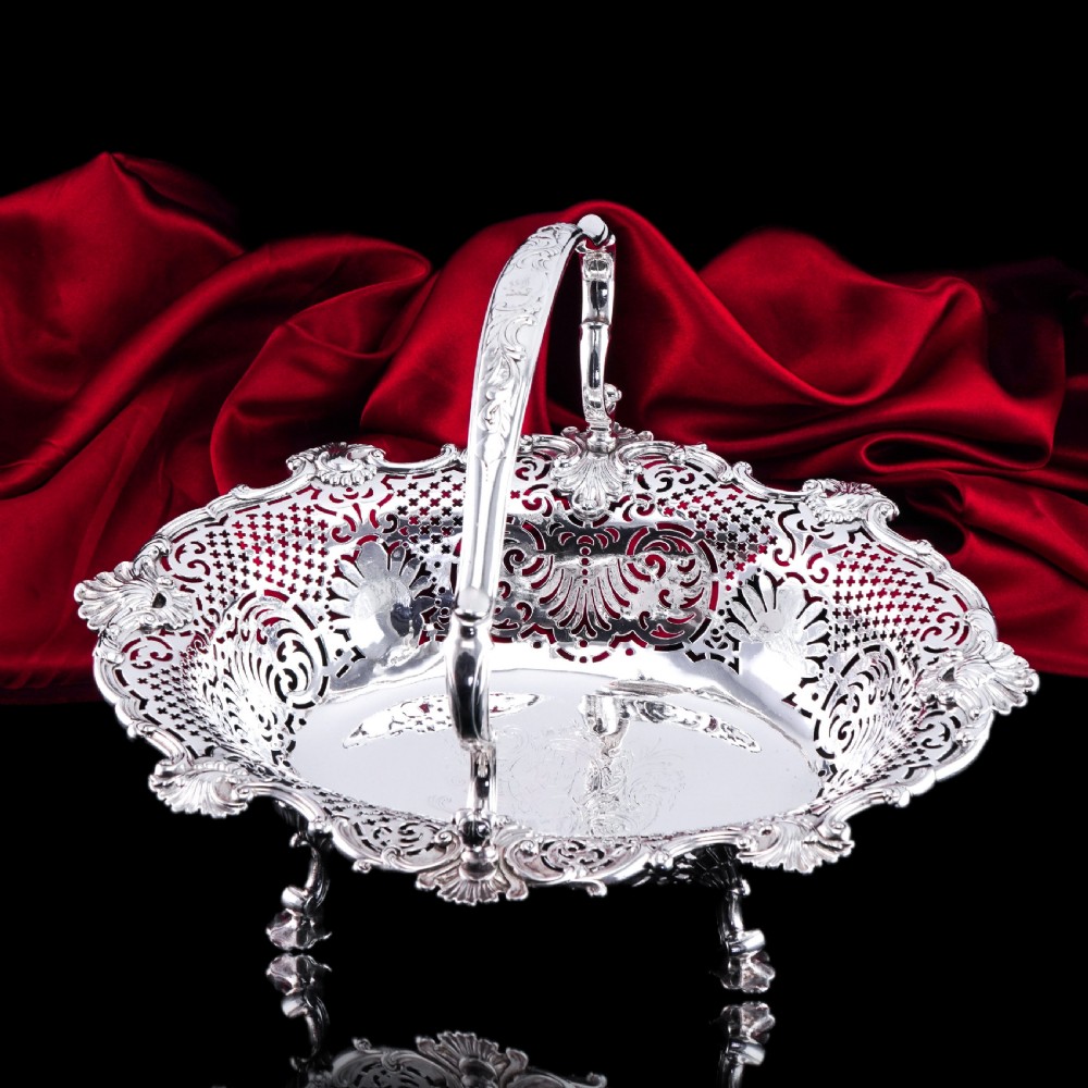 Antique Georgian Solid Silver Basket Bowl Rococo Revival Shell & Pierced Design - Robert Garrard 1804 View VII