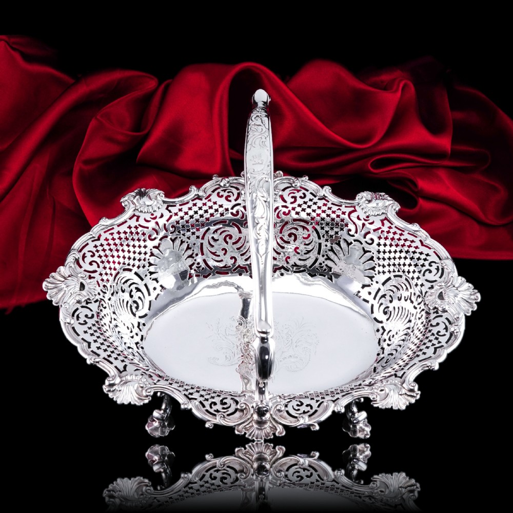 Antique Georgian Solid Silver Basket Bowl Rococo Revival Shell & Pierced Design - Robert Garrard 1804 View VIII