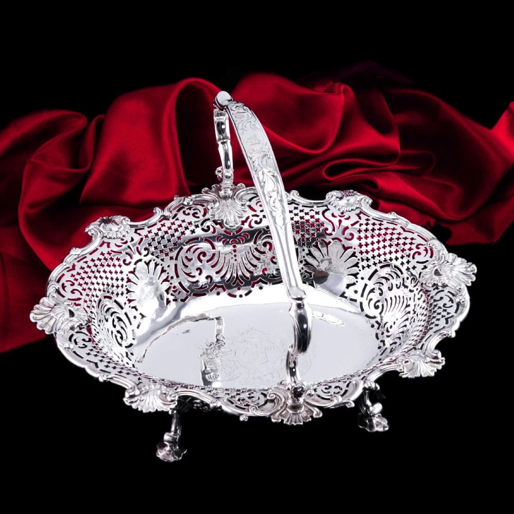 Antique Georgian Solid Silver Basket Bowl Rococo Revival Shell & Pierced Design - Robert Garrard 1804 View IX