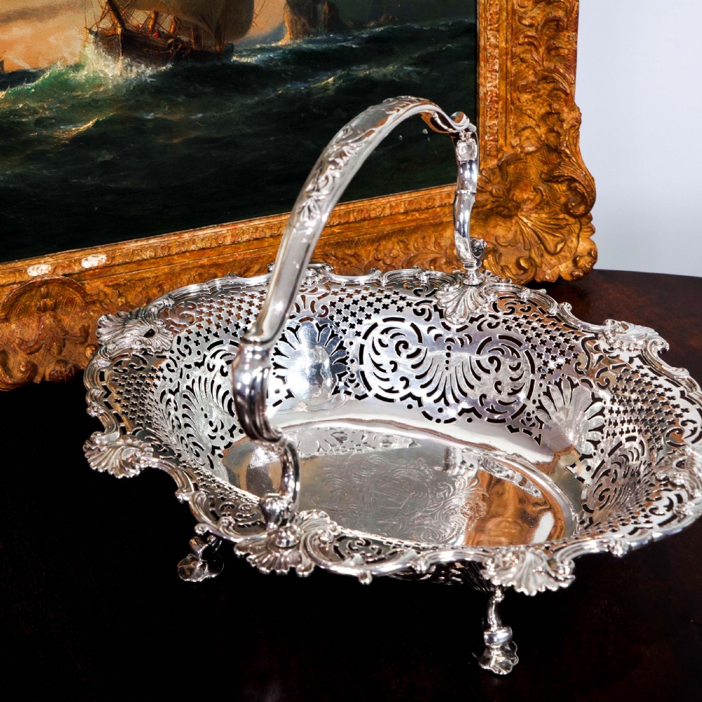 Antique Georgian Solid Silver Basket Bowl Rococo Revival Shell & Pierced Design - Robert Garrard 1804 View XIV
