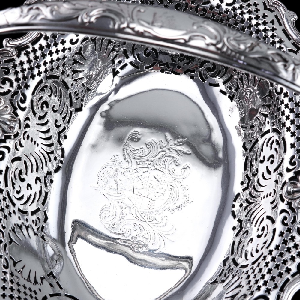 Antique Georgian Solid Silver Basket Bowl Rococo Revival Shell & Pierced Design - Robert Garrard 1804 View XVI