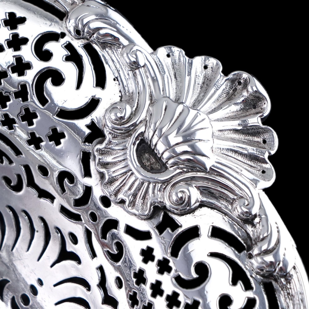 Antique Georgian Solid Silver Basket Bowl Rococo Revival Shell & Pierced Design - Robert Garrard 1804 View XVIII