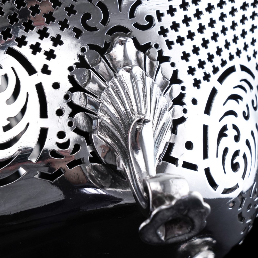 Antique Georgian Solid Silver Basket Bowl Rococo Revival Shell & Pierced Design - Robert Garrard 1804 View XIX