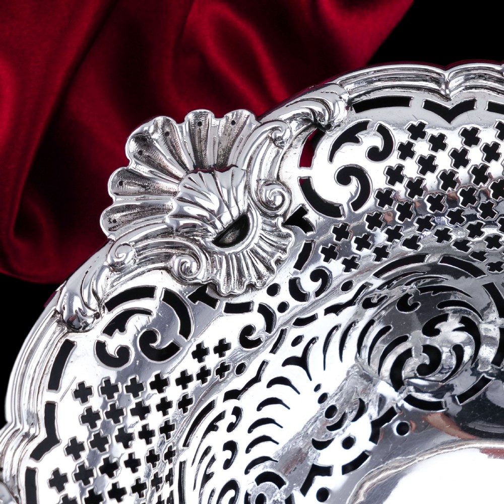 Antique Georgian Solid Silver Basket Bowl Rococo Revival Shell & Pierced Design - Robert Garrard 1804 View XXI