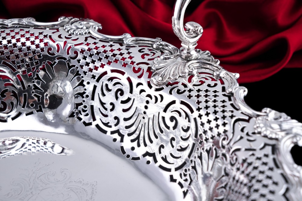 Antique Georgian Solid Silver Basket Bowl Rococo Revival Shell & Pierced Design - Robert Garrard 1804 View XXIV