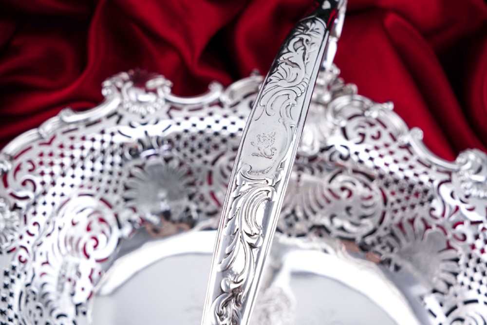 Antique Georgian Solid Silver Basket Bowl Rococo Revival Shell & Pierced Design - Robert Garrard 1804 View XXVI