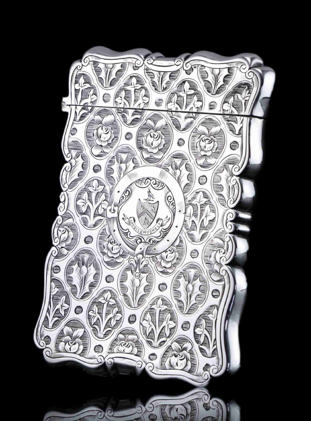 Antique Victorian Sterling Silver Card Case/Wallet with Thistle, Shamrock, Rose Pattern - Alfred Taylor 1861