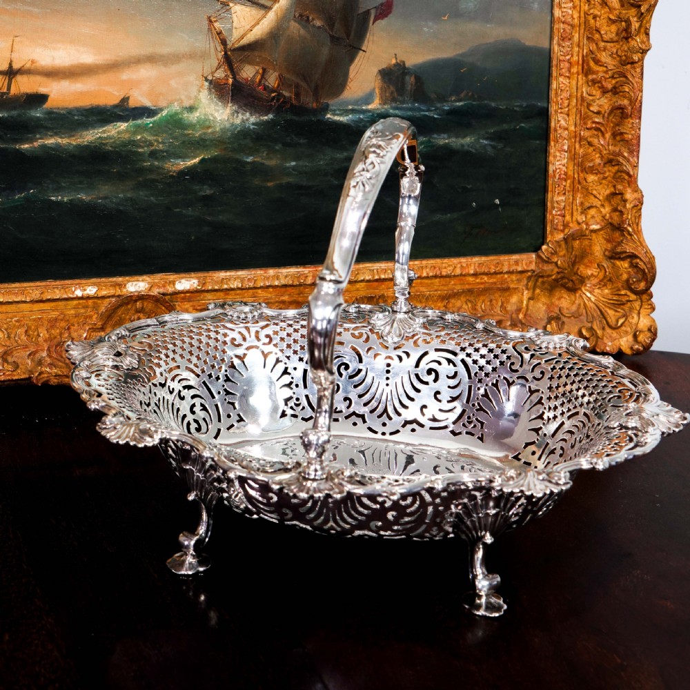 Antique Georgian Sterling Silver Basket Rococo Revival Shell & Pierced Design - Robert Garrard 1804