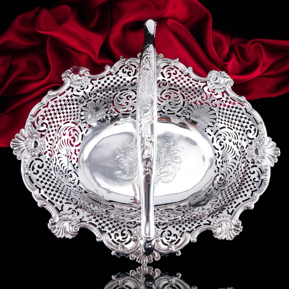 Antique Georgian Sterling Silver Basket Rococo Revival Shell & Pierced Design - Robert Garrard 1804 View II