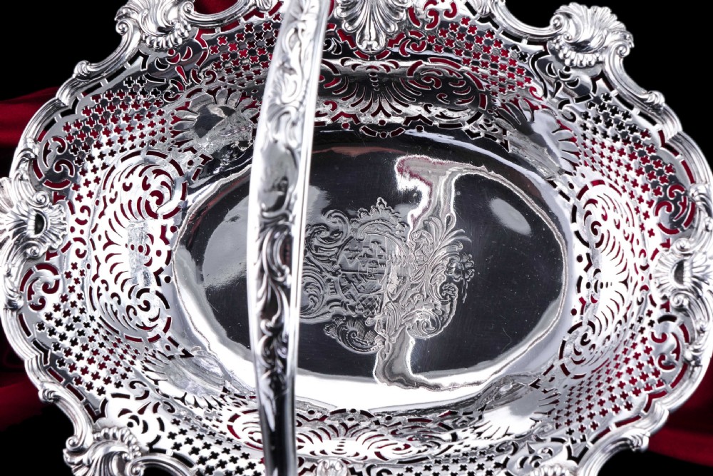 Antique Georgian Sterling Silver Basket Rococo Revival Shell & Pierced Design - Robert Garrard 1804 View V