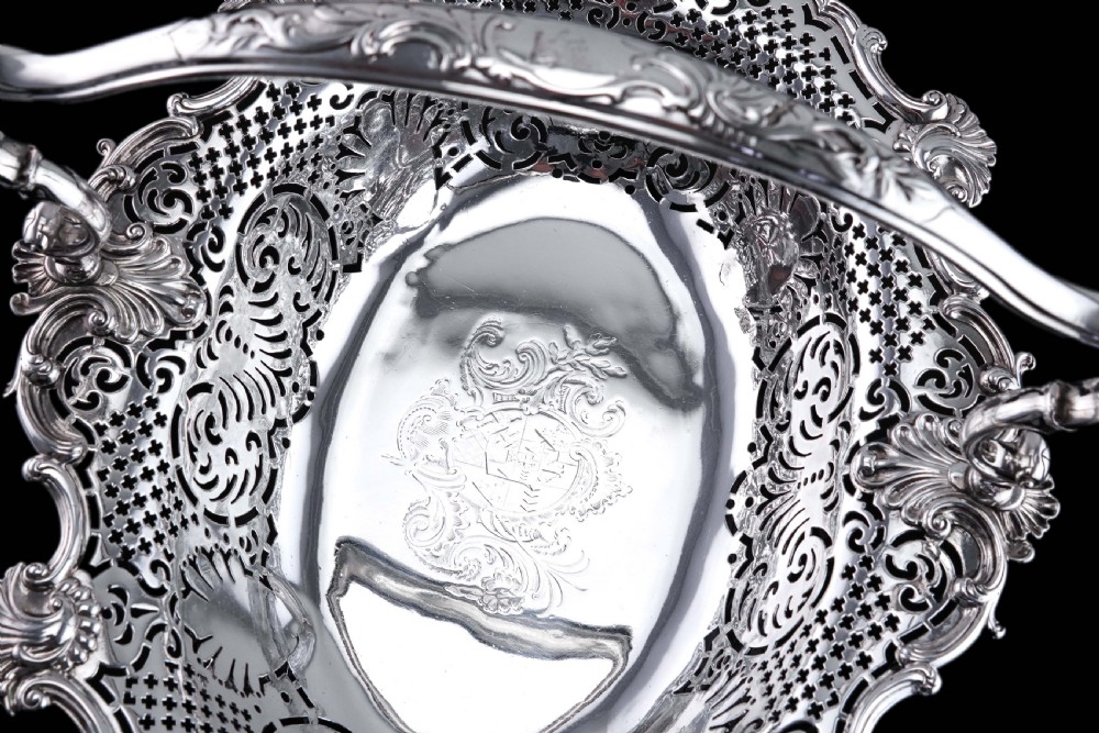 Antique Georgian Sterling Silver Basket Rococo Revival Shell & Pierced Design - Robert Garrard 1804 View XXV
