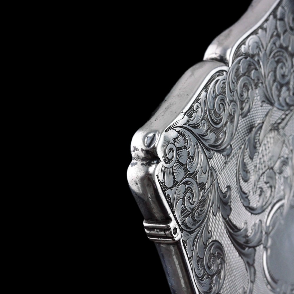 Antique Victorian Sterling Silver Card Case with Swan, Pheasants & Acanthus Engravings - Nathaniel Mills 1839 View XV