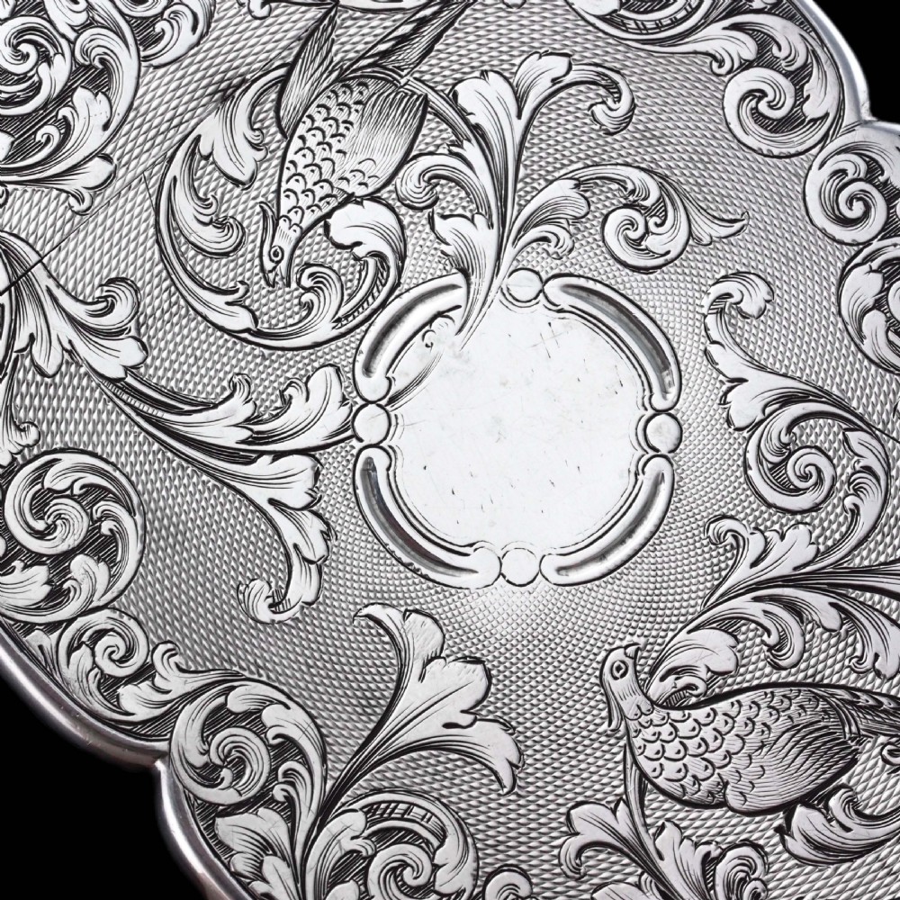 Antique Victorian Sterling Silver Card Case with Swan, Pheasants & Acanthus Engravings - Nathaniel Mills 1839 View XVI