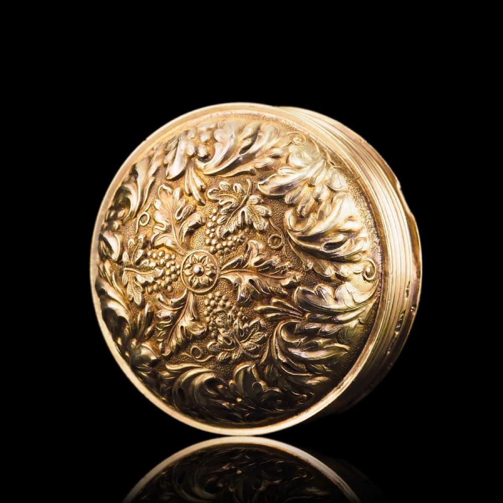 Antique Georgian Silver Gilt Snuff Box Spherical/Circular with Acanthus & Vine Decorations - John Bettridge 1823 View III