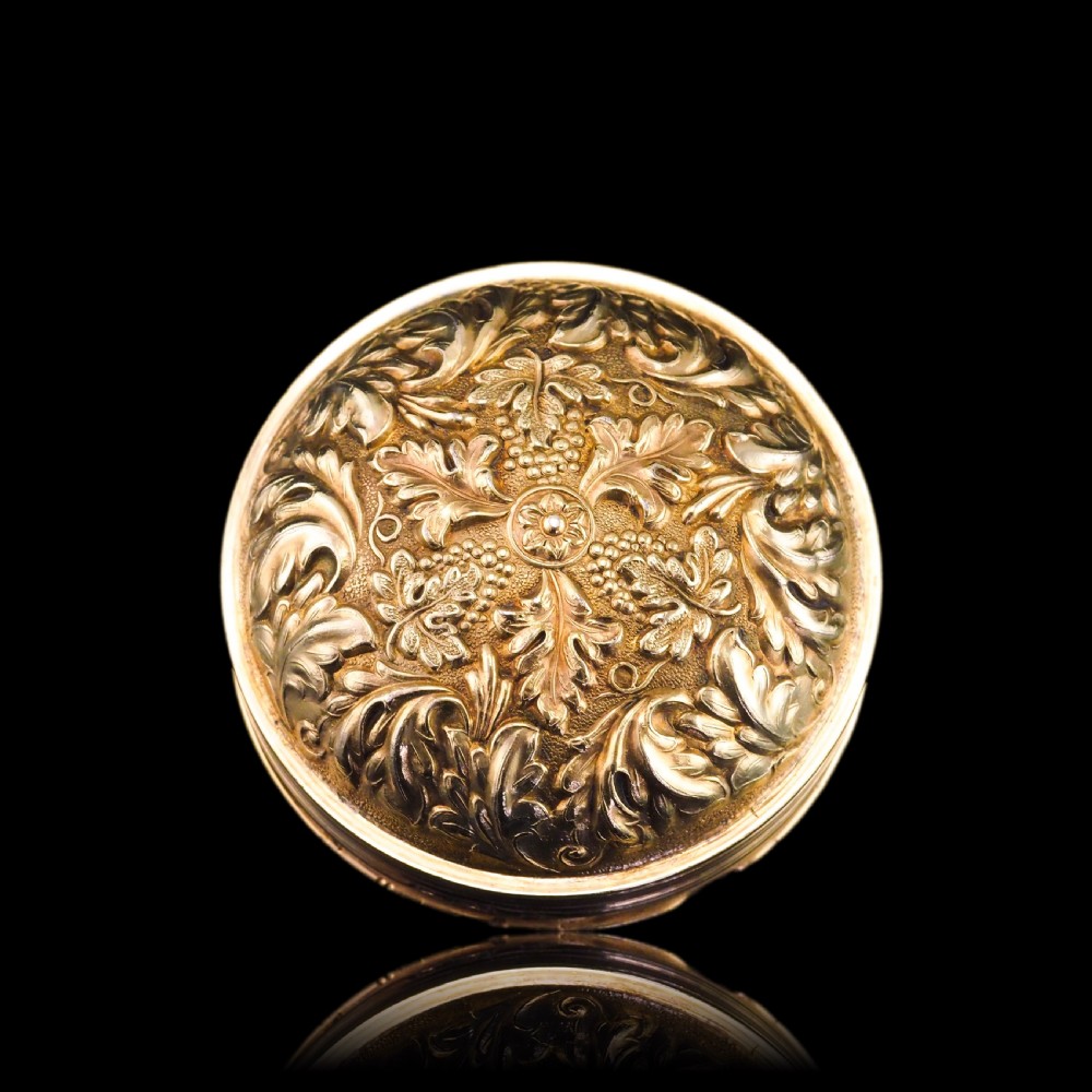 Antique Georgian Silver Gilt Snuff Box Spherical/Circular with Acanthus & Vine Decorations - John Bettridge 1823 View V