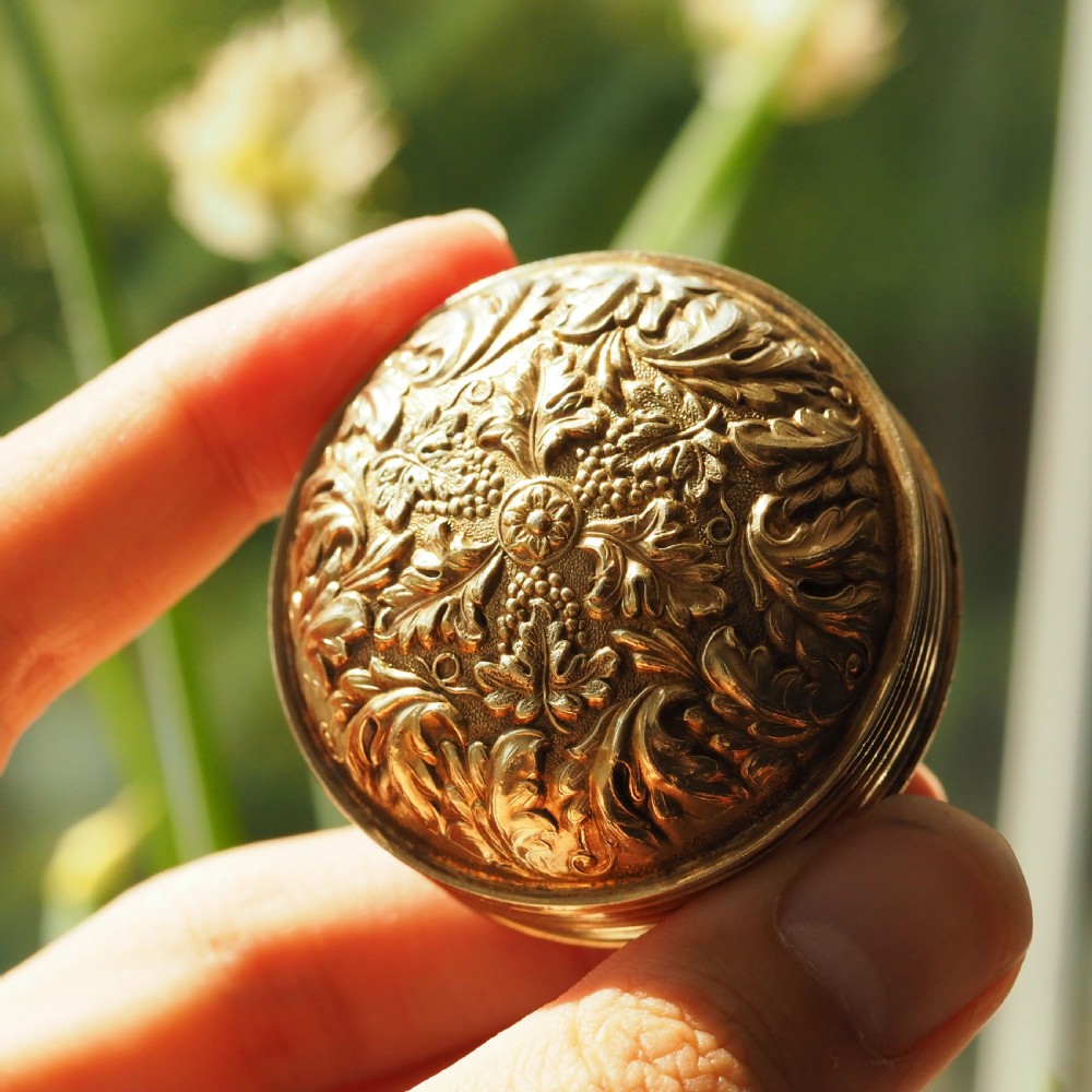 Antique Georgian Silver Gilt Snuff Box Spherical/Circular with Acanthus & Vine Decorations - John Bettridge 1823 View XVIII