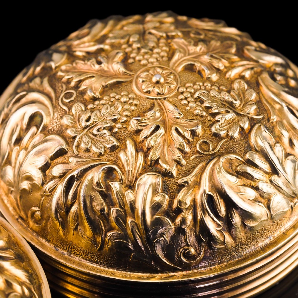 Antique Georgian Silver Gilt Snuff Box Spherical/Circular with Acanthus & Vine Decorations - John Bettridge 1823 View XXIII