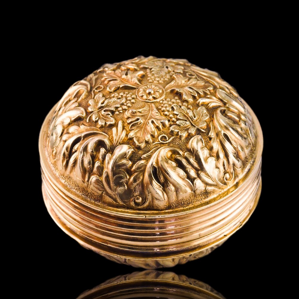 Antique Georgian Silver Gilt Snuff Box Spherical/Circular with Acanthus & Vine Decorations - John Bettridge 1823 View XXVI