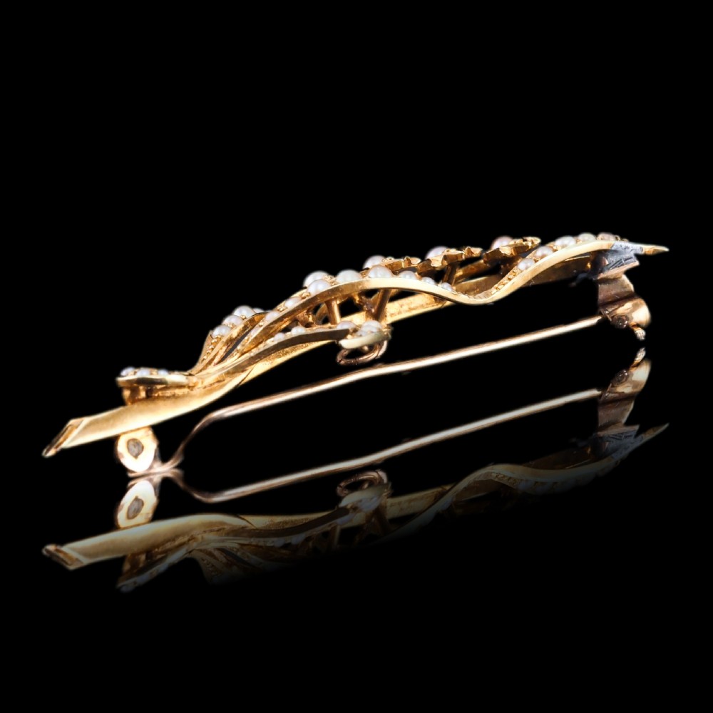 Antique Edwardian Floral Brooch 15ct Gold Seed Pearl Lily of the Valley Design - c.1910 View XIII