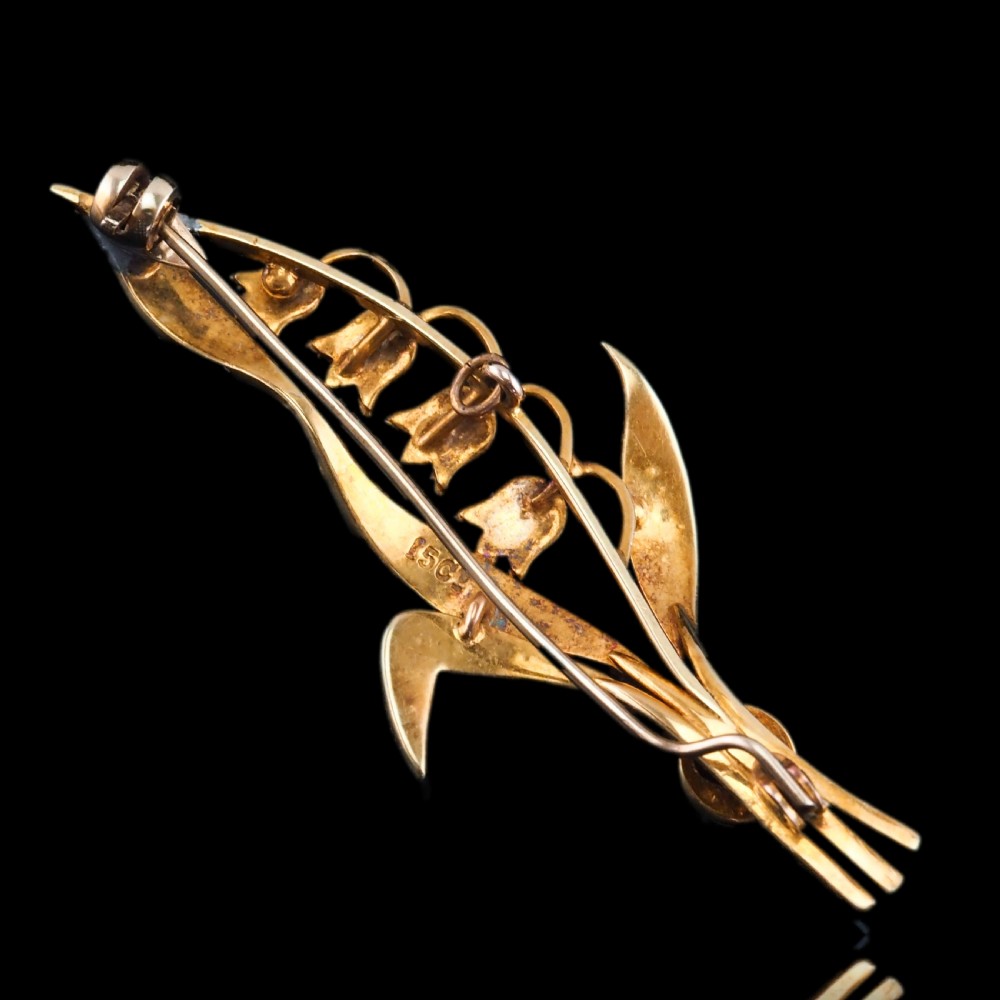 Antique Edwardian Floral Brooch 15ct Gold Seed Pearl Lily of the Valley Design - c.1910 View XIV