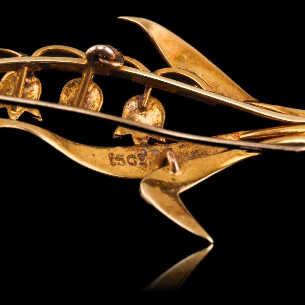 Antique Edwardian Floral Brooch 15ct Gold Seed Pearl Lily of the Valley Design - c.1910 View XVIII