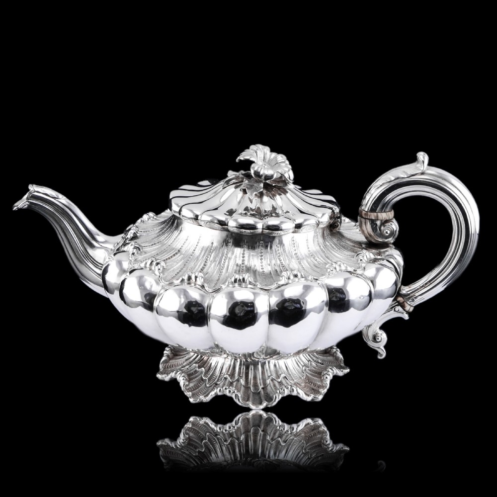 Antique Georgian Solid Silver Teapot 'Melon Shape' Sea Spume and Acanthus - Barnards 1830 View XIII