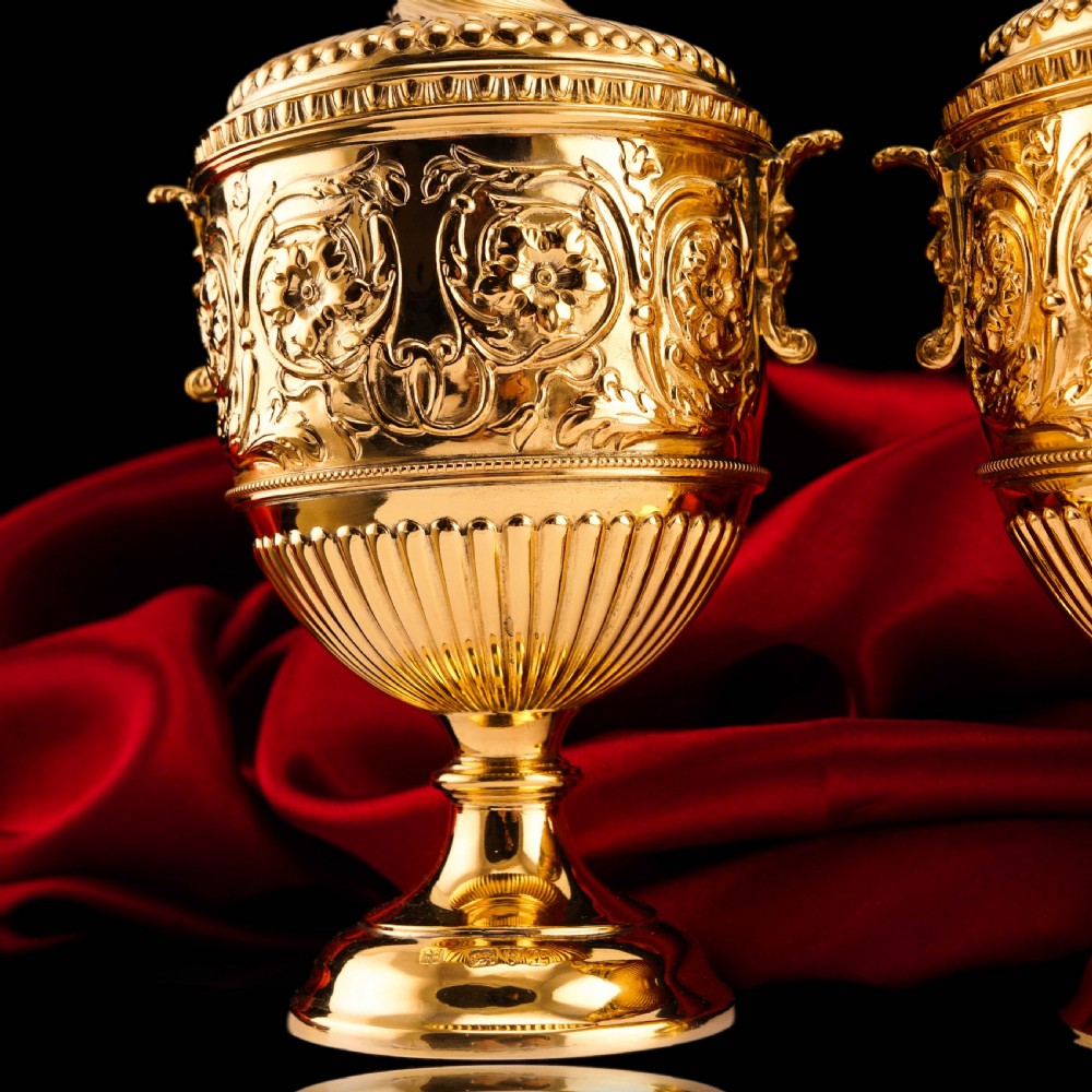 Antique Solid Silver Gilt Vase/Urn Pair with Figural Roman Classical Influences - George Nathan & Ridley Hayes 1910 View IX