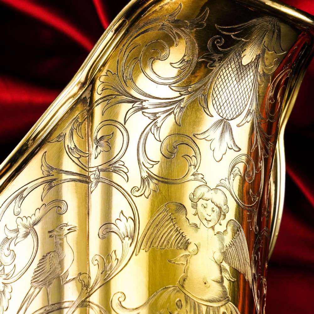 Magnificent Antique Victorian Solid Silver Gilt Ewer/Pitcher with Figural Engravings - Robert Garrard 1841 View IV