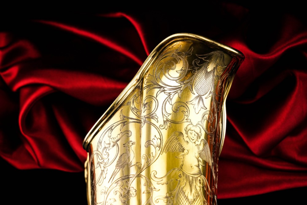 Magnificent Antique Victorian Solid Silver Gilt Ewer/Pitcher with Figural Engravings - Robert Garrard 1841 View V