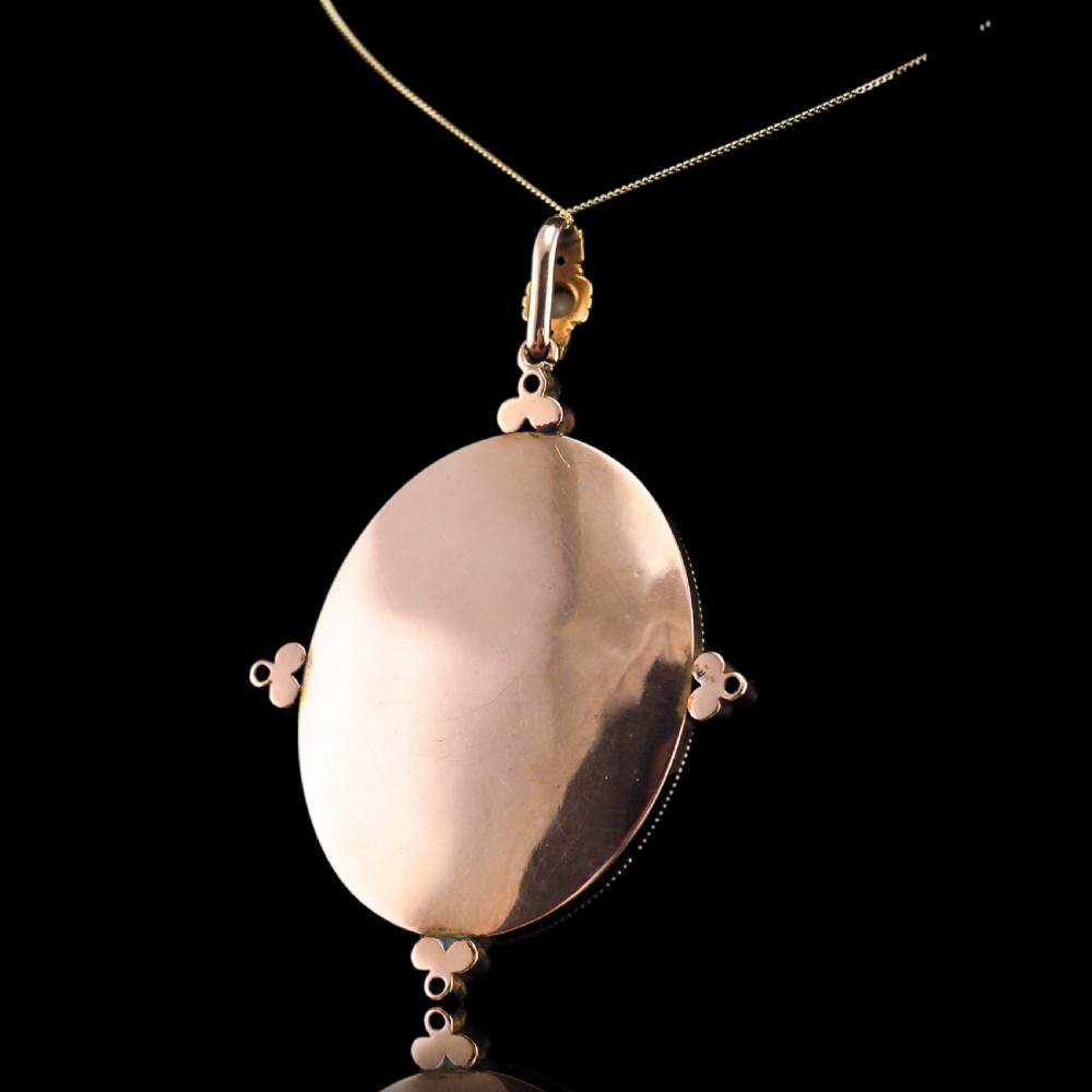 Antique Victorian Lady Portrait Pendant Necklace Pearls & Diamond 9ct Gold View XIV