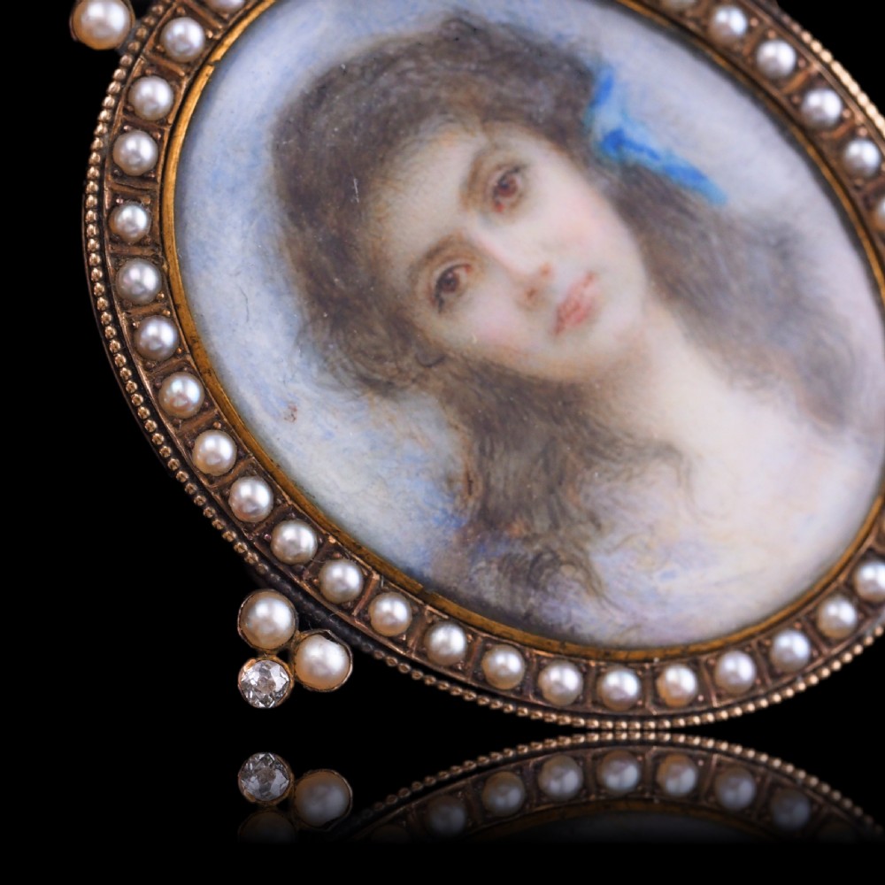 Antique Victorian Lady Portrait Pendant Necklace Pearls & Diamond 9ct Gold View XVIII