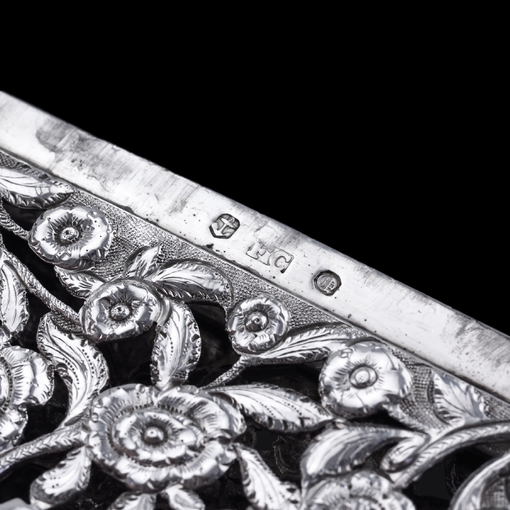 Magnificent Antique Victorian Solid Silver Card Case with Floral Chased and Pierced Motif - Francis Clark 1839 View XIII