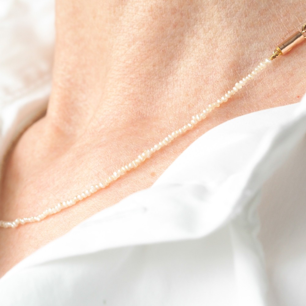 Antique Georgian Natural Seed Pearl Necklace 9ct Gold - c.1800 View IV