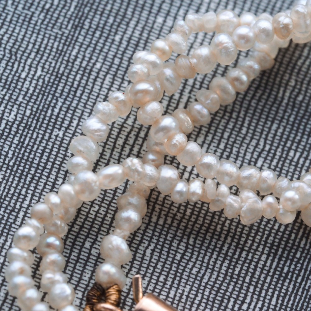 Antique Georgian Natural Seed Pearl Necklace 9ct Gold - c.1800 View VI