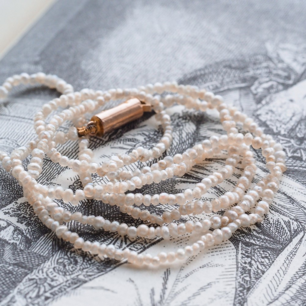 Antique Georgian Natural Seed Pearl Necklace 9ct Gold - c.1800 View XII