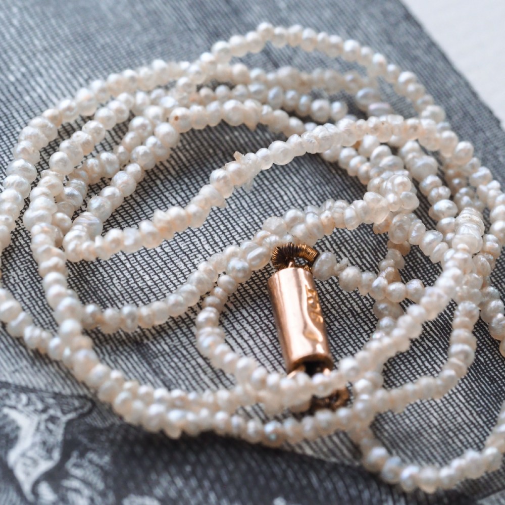 Antique Georgian Natural Seed Pearl Necklace 9ct Gold - c.1800 View XIII