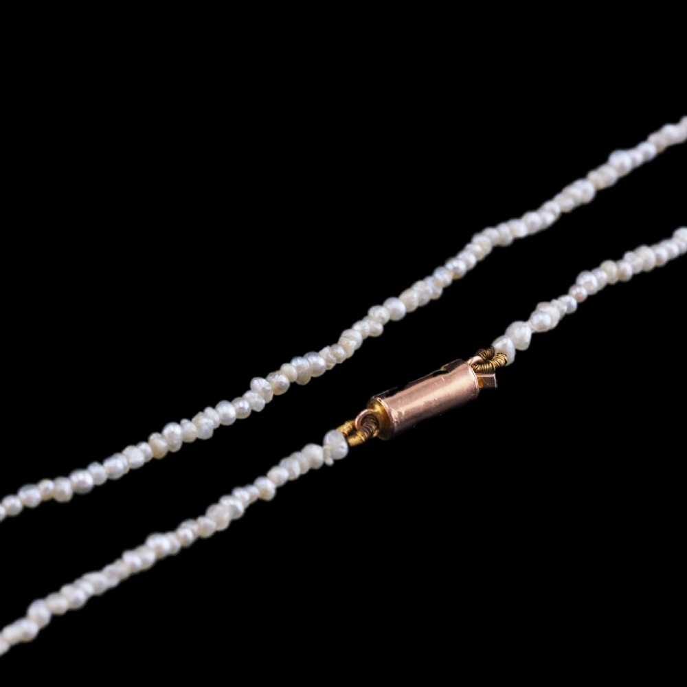 Antique Georgian Natural Seed Pearl Necklace 9ct Gold - c.1800 View XV