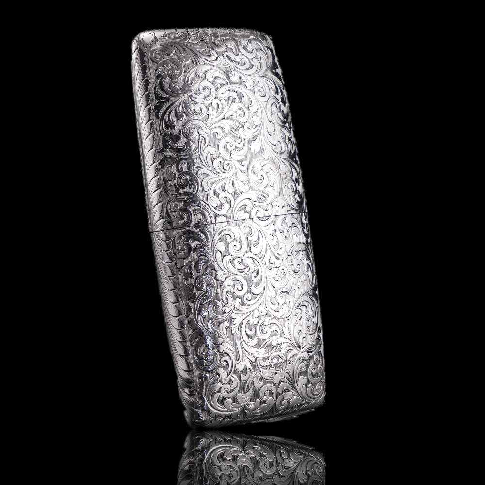 Antique Victorian Solid Sterling Silver Cigar Cheroot Case - Nathaniel Mills 1842 View IX