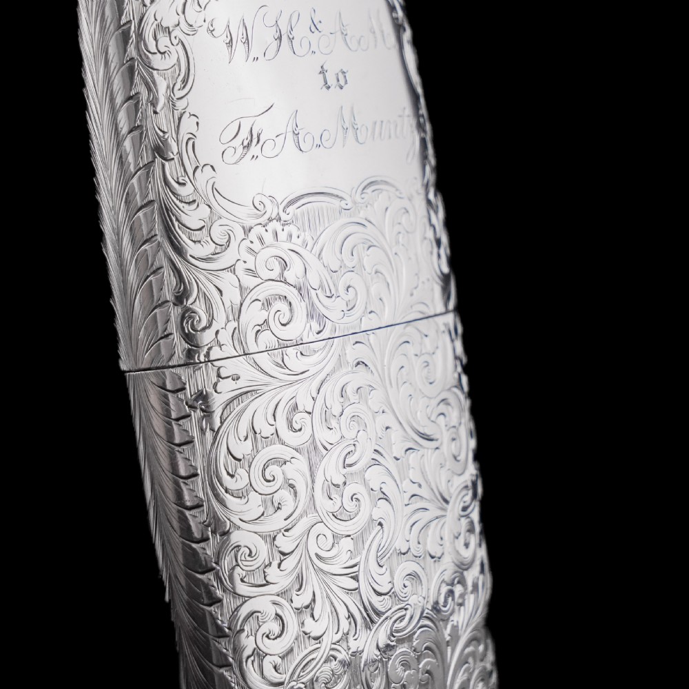 Antique Victorian Solid Sterling Silver Cigar Cheroot Case - Nathaniel Mills 1842 View XI