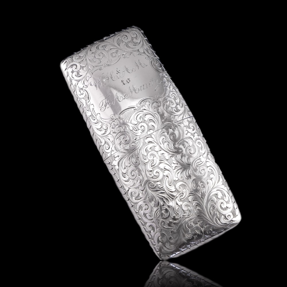 Antique Victorian Solid Sterling Silver Cigar Cheroot Case - Nathaniel Mills 1842 View XVI