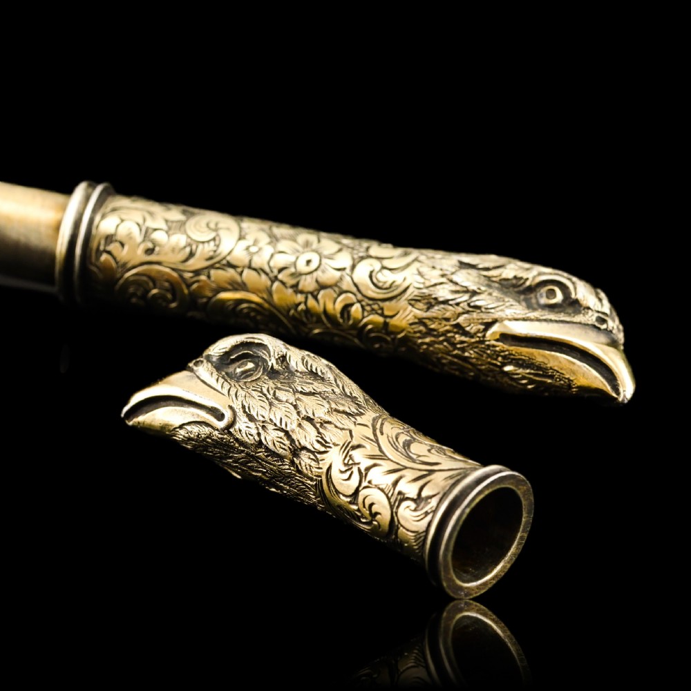 Antique Solid Silver Gilt Eagle's Head Etui Needle Case - 19th c. View II