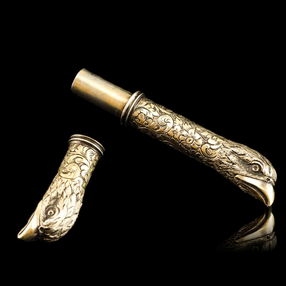 Antique Solid Silver Gilt Eagle's Head Etui Needle Case - 19th c. View V